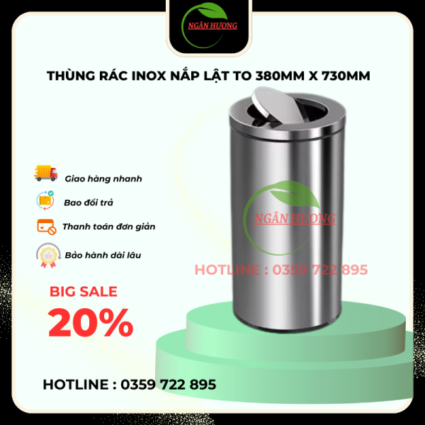 Thùng rác inox nắp lật 380mm*730mm